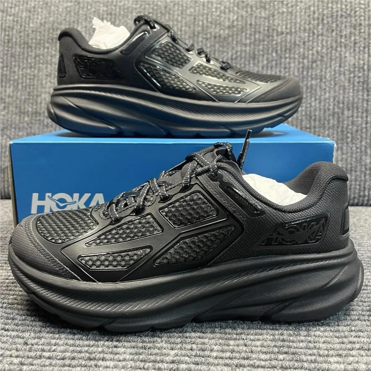 Men`s Size 8 Hoka Clifton One 9 Black 1155370-BBNB Running Shoes