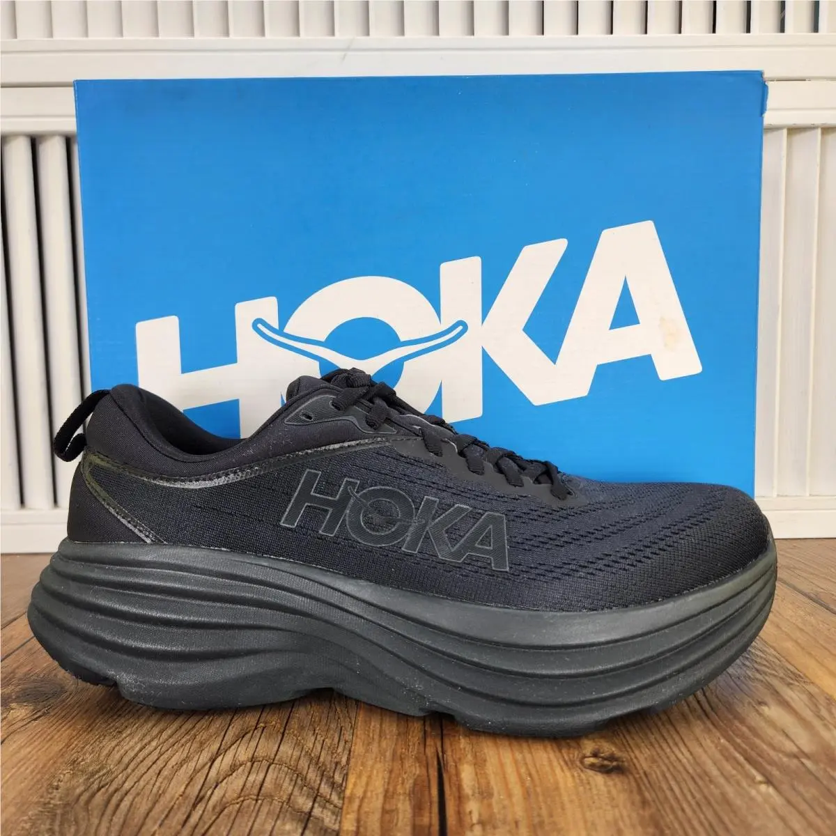 Hoka One One Bondi 8 Womens Sz 10.5B Triple Black Running Sneakers Shoes 1127952