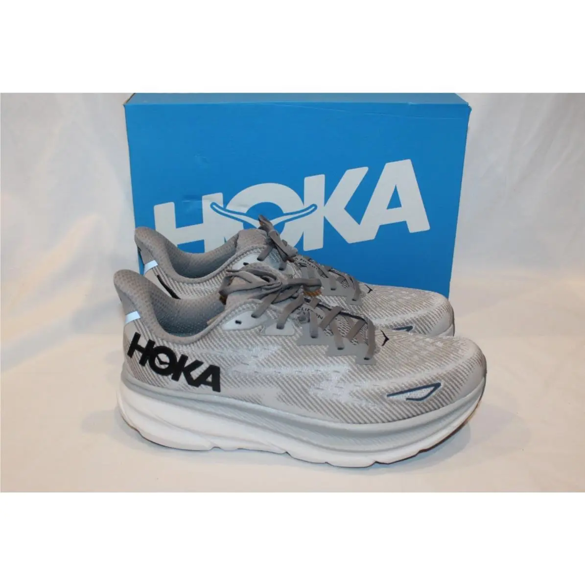 Hoka One Men`s Clifton 9 Running Athletic Sneakers Hmbc Gray Sz 11.5