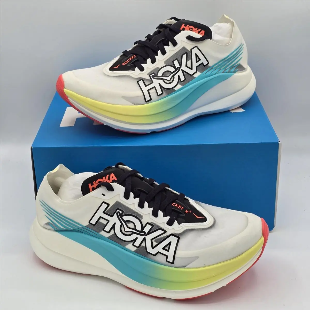 Hoka Rocket X 2 Carbon Plate Running Shoes Yuzu Cielo Blue Women’s 8 Men’s 7
