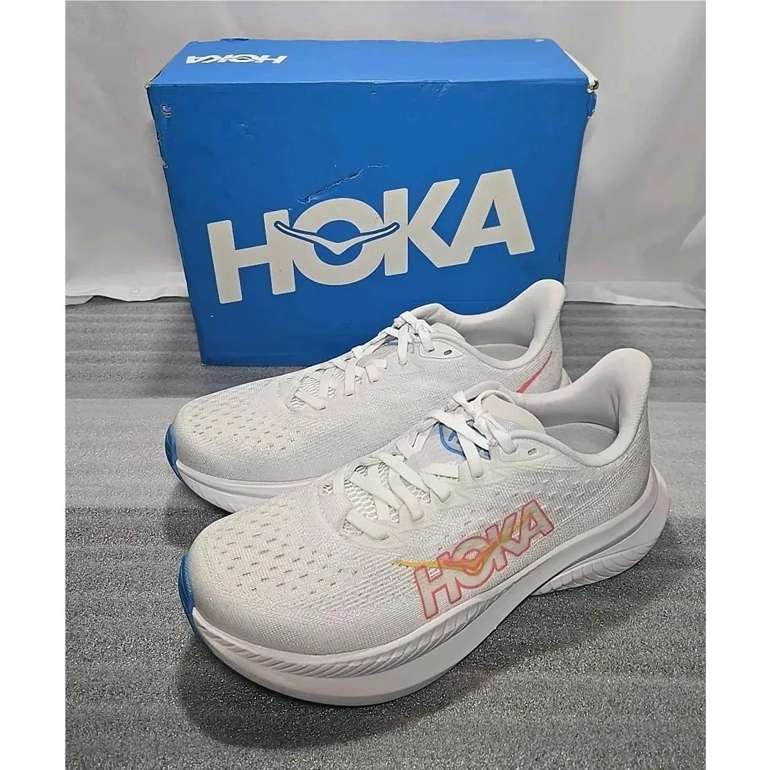 Hoka Women`s Mach 6 Running Shoes White Nimbus Cloud Sz 8.5B Box