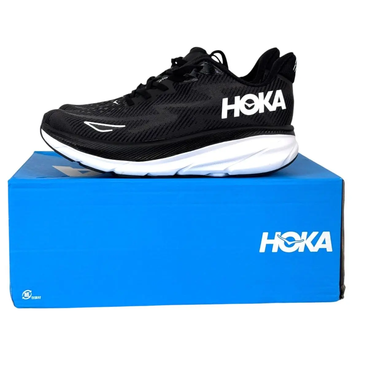 Hoka One Clifton 9 Sneakers Womens Size 7D Black/white Low Top Lace-up Knit