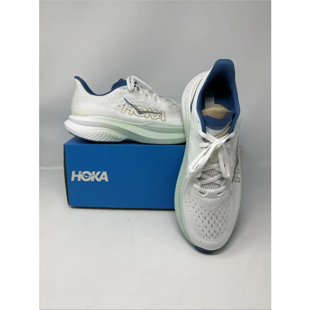 Hoka One One Mach 6 Sz 11.5 D Mens Green Gold White Running Shoes Box