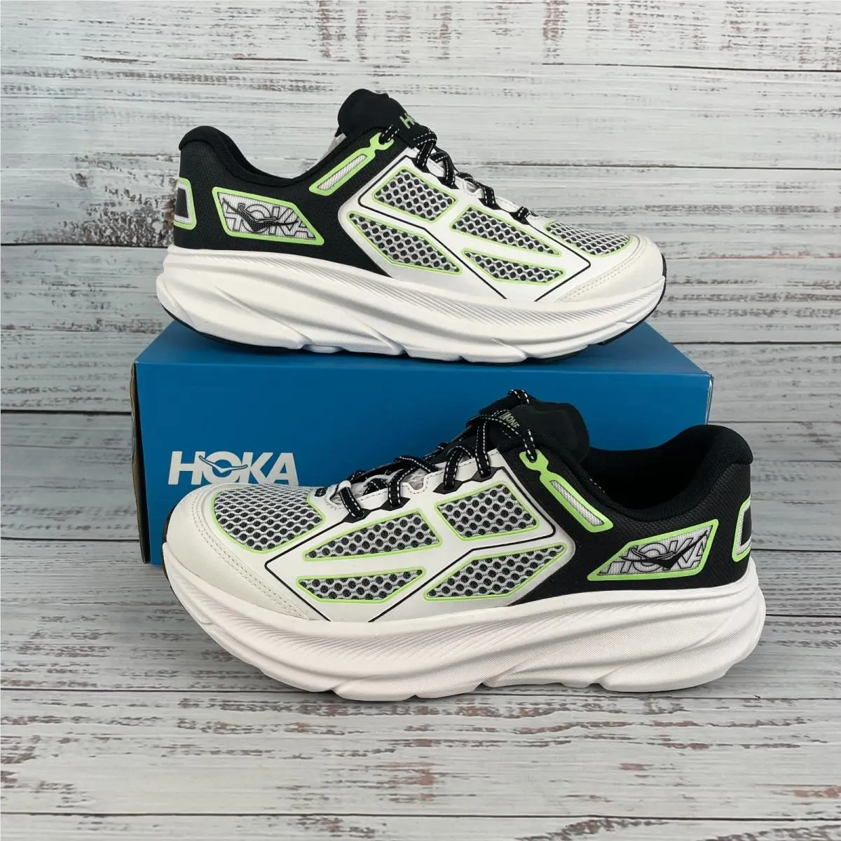 Hoka Clifton One 9 Mens 11 Womens 12 Running Shoes White Black Green