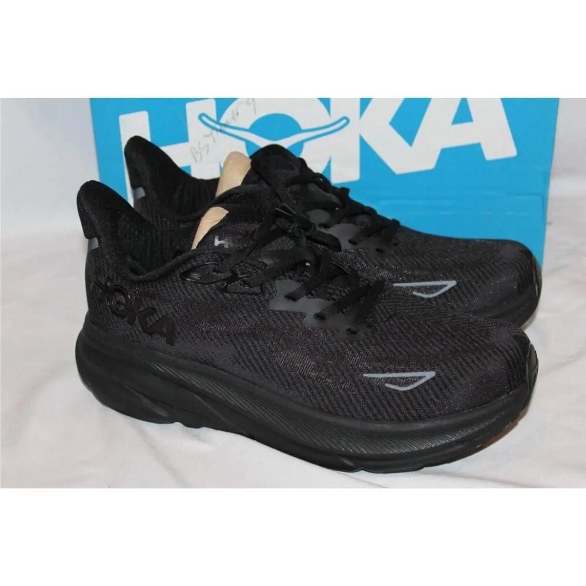 Hoka‎ One Men`s Clifton 9 Black Bblc Running Athletic Sneakers 9.5