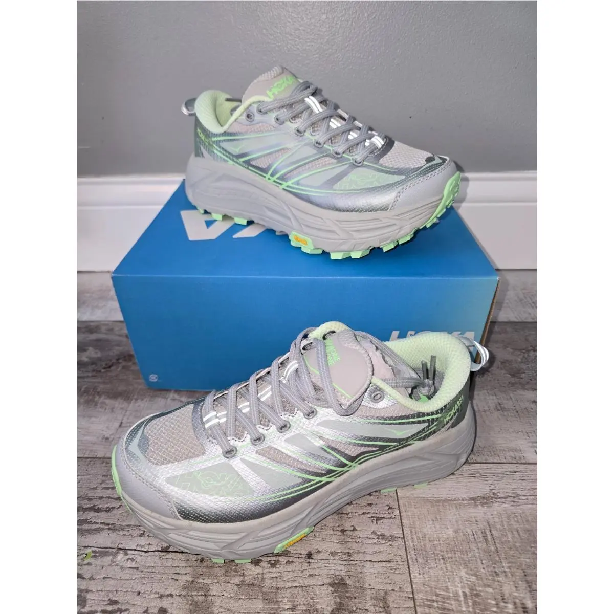 Hoka One One Mafate Speed 2 Low Harbor Mist Lime Glow Womens 8 - W/box