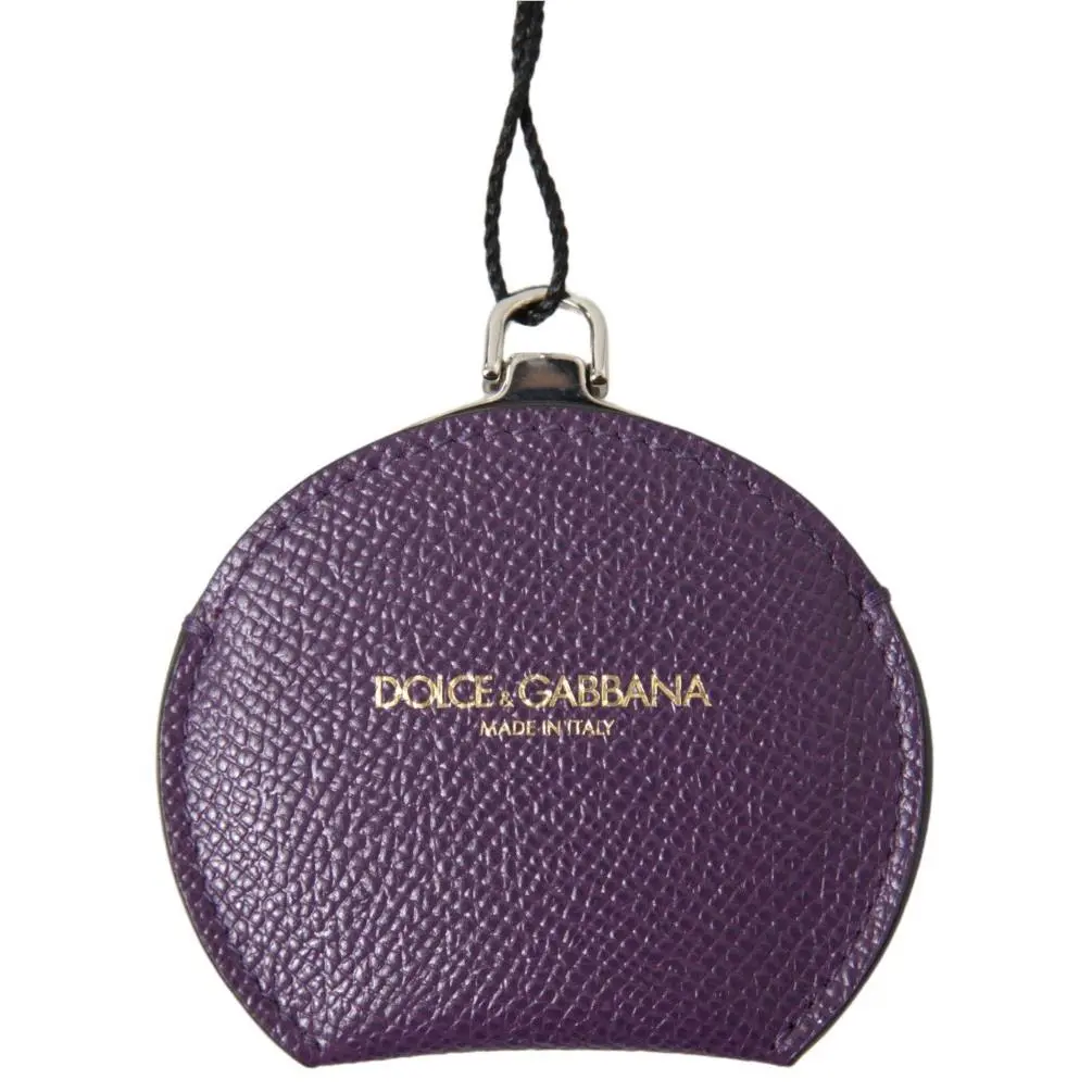 Dolce Gabbana Purple Calfskin Leather Round Hand Mirror Holder