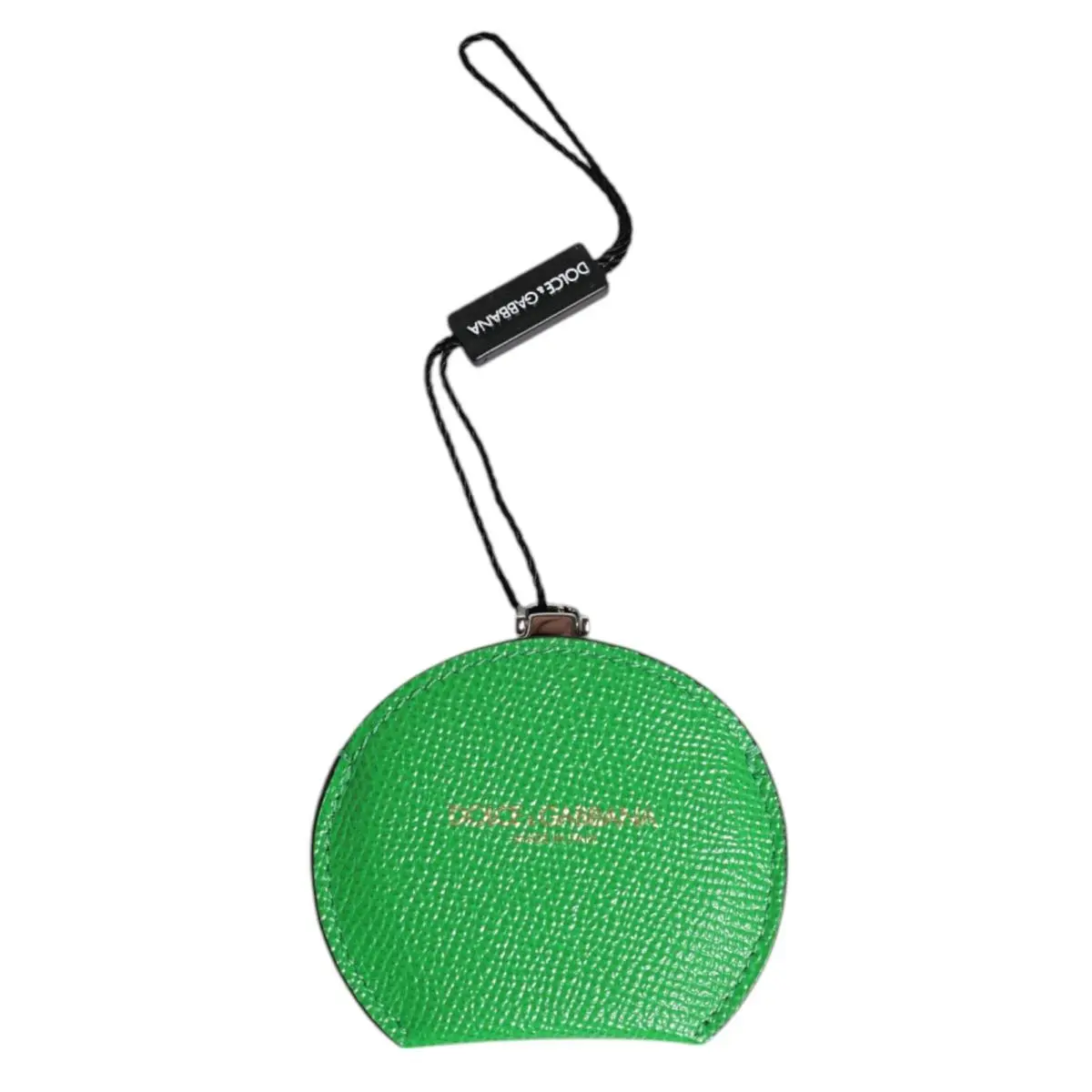 Dolce Gabbana Green Calfskin Leather Round Logo Hand Mirror Holder - SMY10591