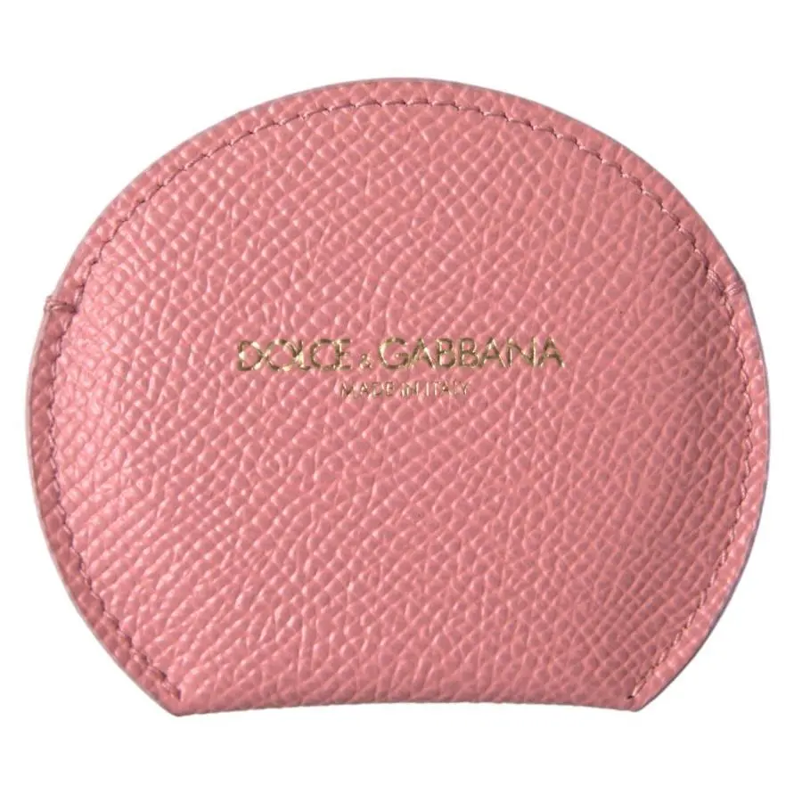 Dolce Gabbana Pink Calfskin Leather Round Mirror Holder