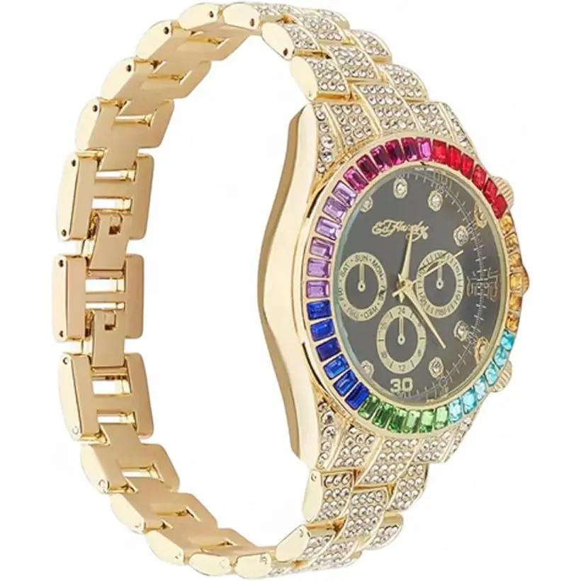 Women`s Gold Tone Bracelet Watch Rainbow by Ed Hardy