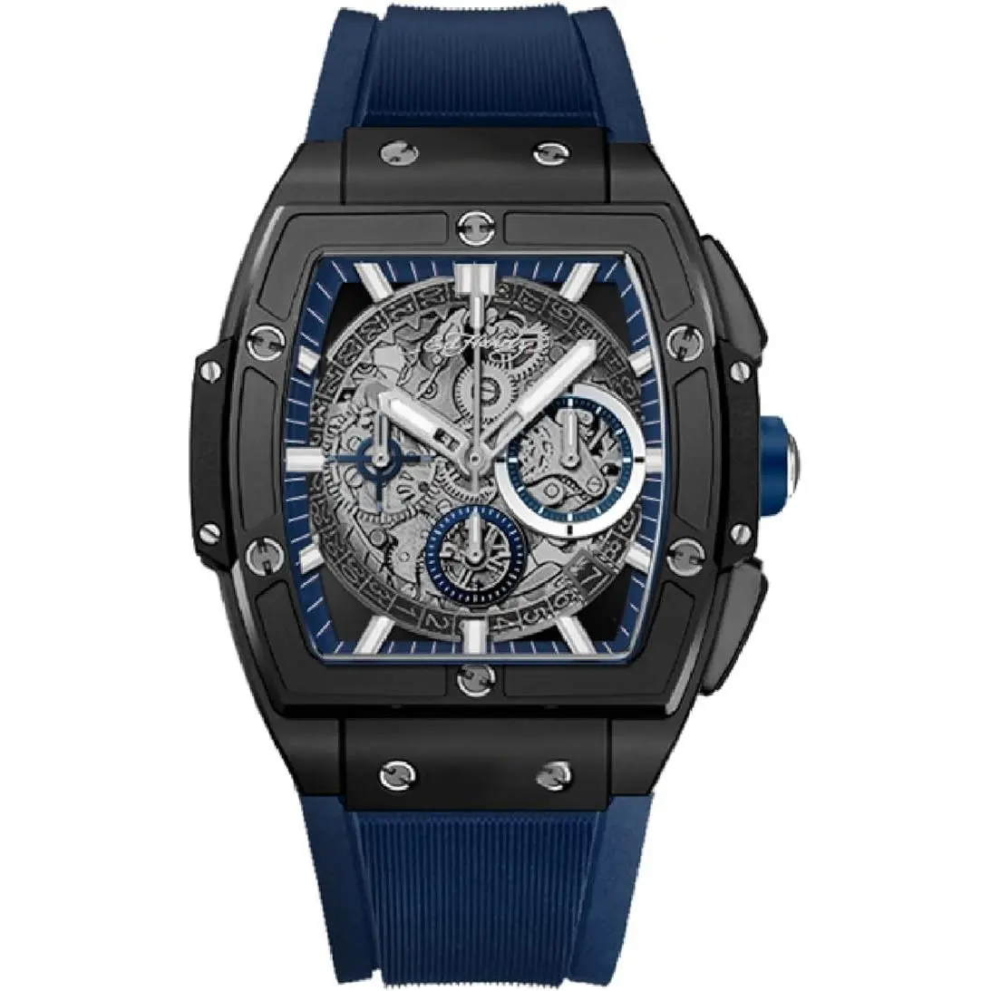Men`s Silver Tone Watch Navy Blue Silicone Strap Analog Quartz by Ed Hardy