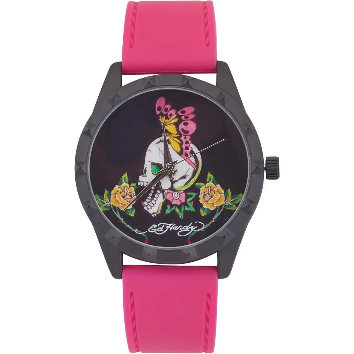 Women`s Matte Fuchsia Pink Silicone Strap Watch Analog Quartz by Ed Hardy