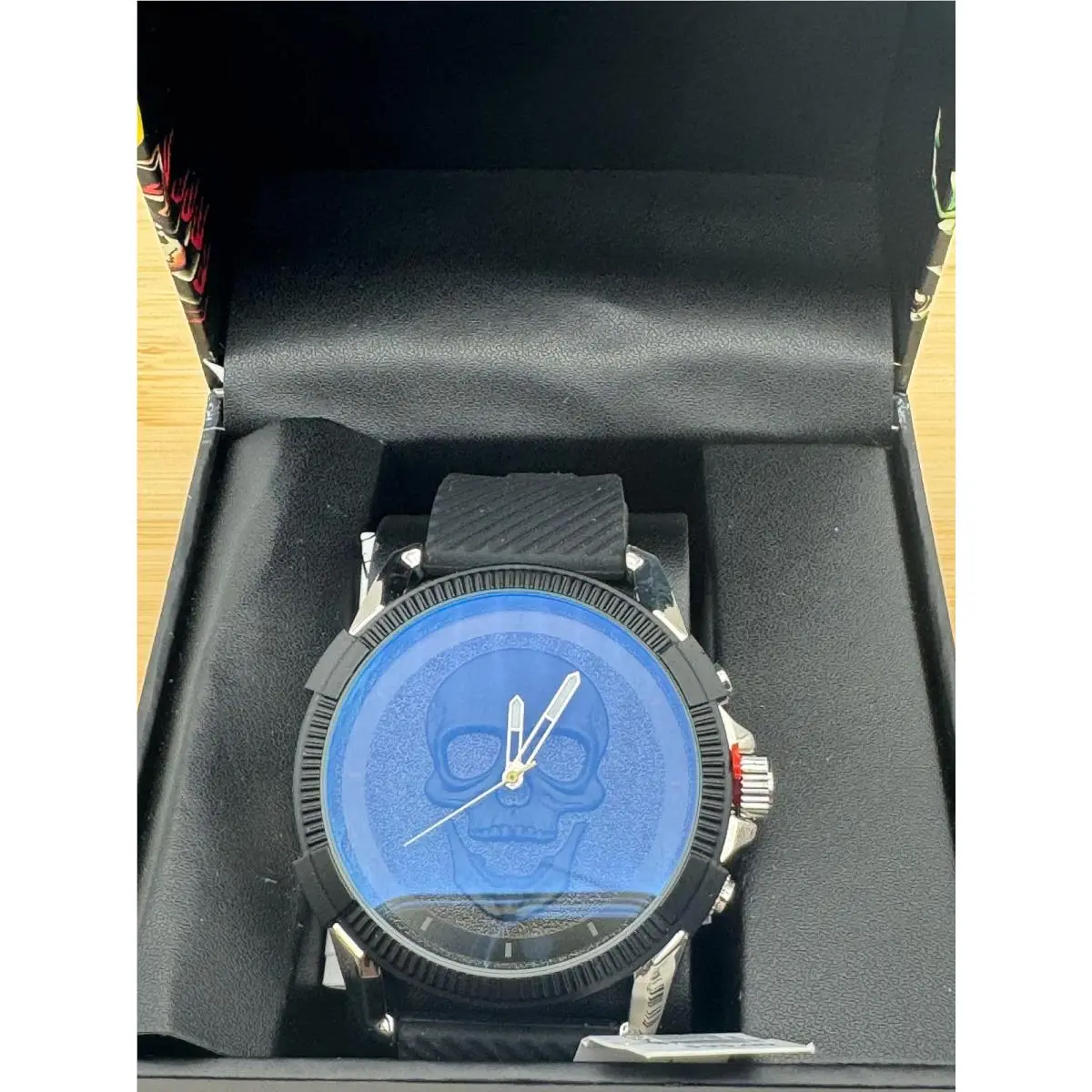 Men`s Black Skull Dial Watch Black Silicone Strap by Ed Hardy