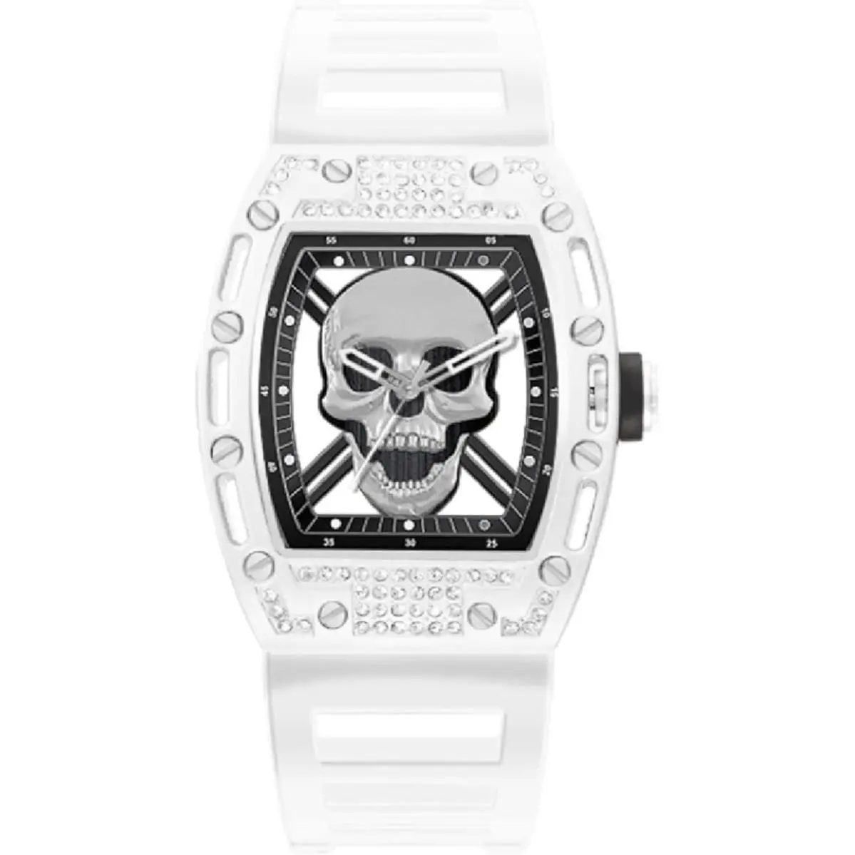White Skull Dial Watch Crystal Bezel White Silicone Strap by Ed Hardy