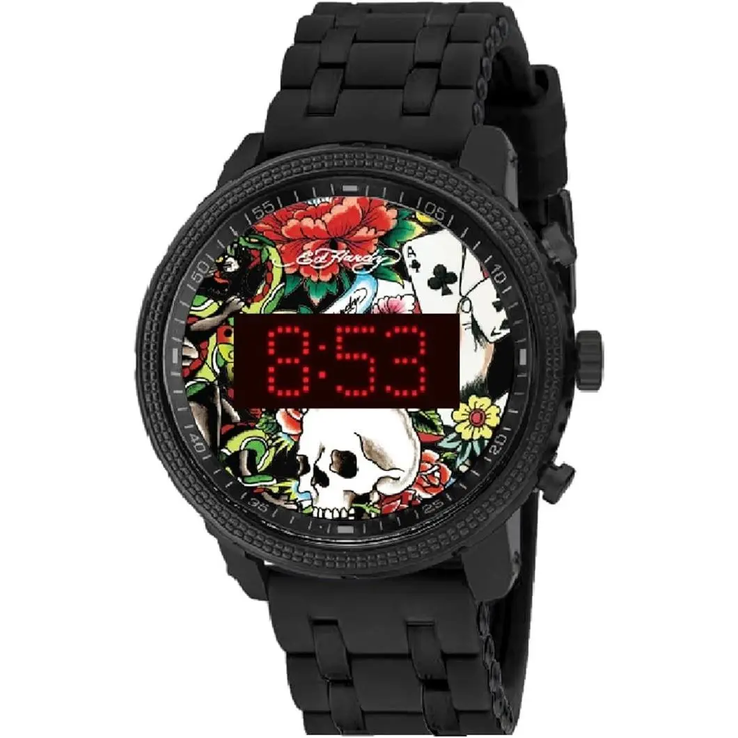 Skull Men`s Quartz Movement Black Printed Digital Watch by Ed Hardy