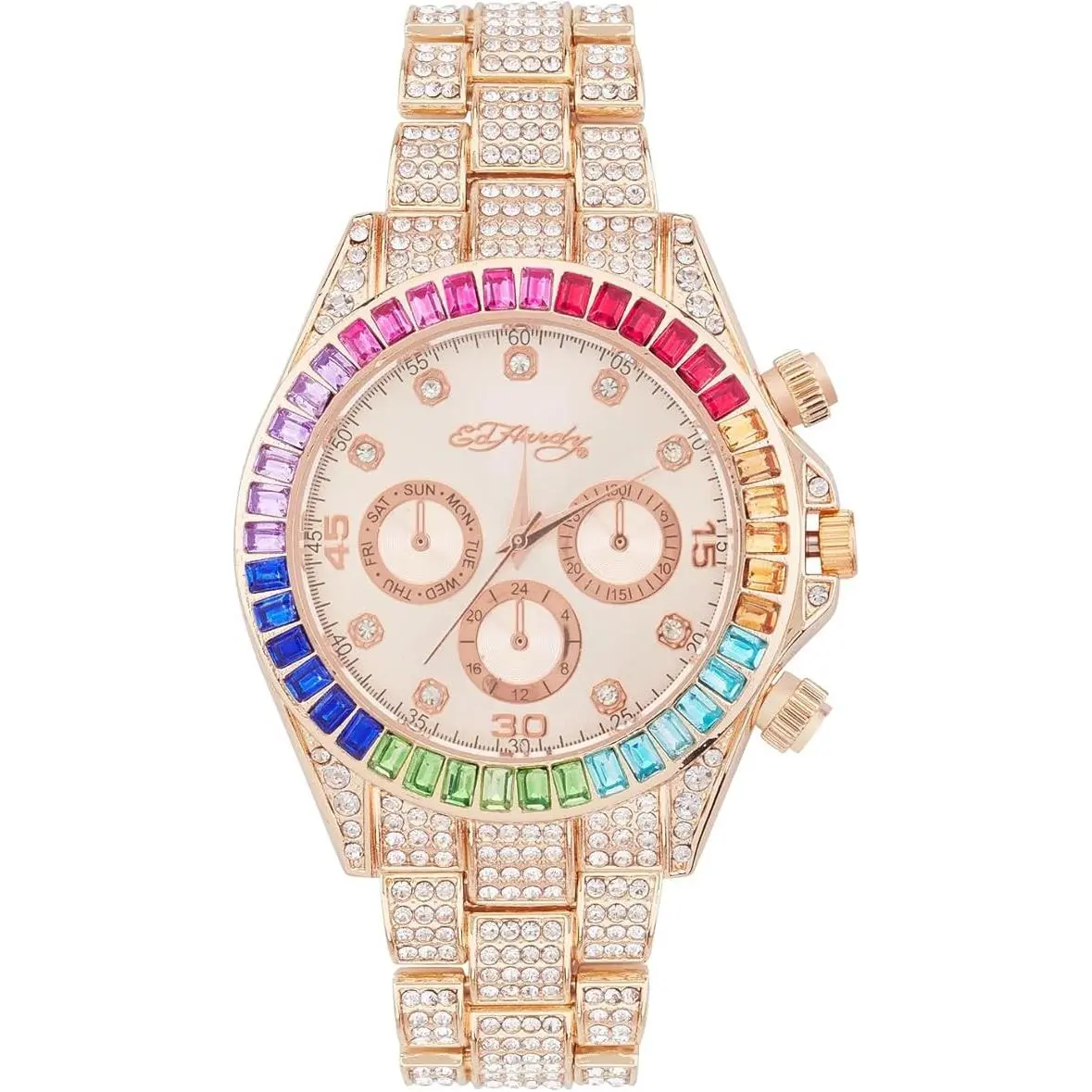 ED Hardy Ladies Metal Bracelet Analog Watch Shiny Rose Gold 40mm Analog Watch by Ed Hardy