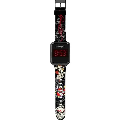 Digital Watch Tattoo Art Skull Dagger Graphic Strap Led Display by Ed Hardy