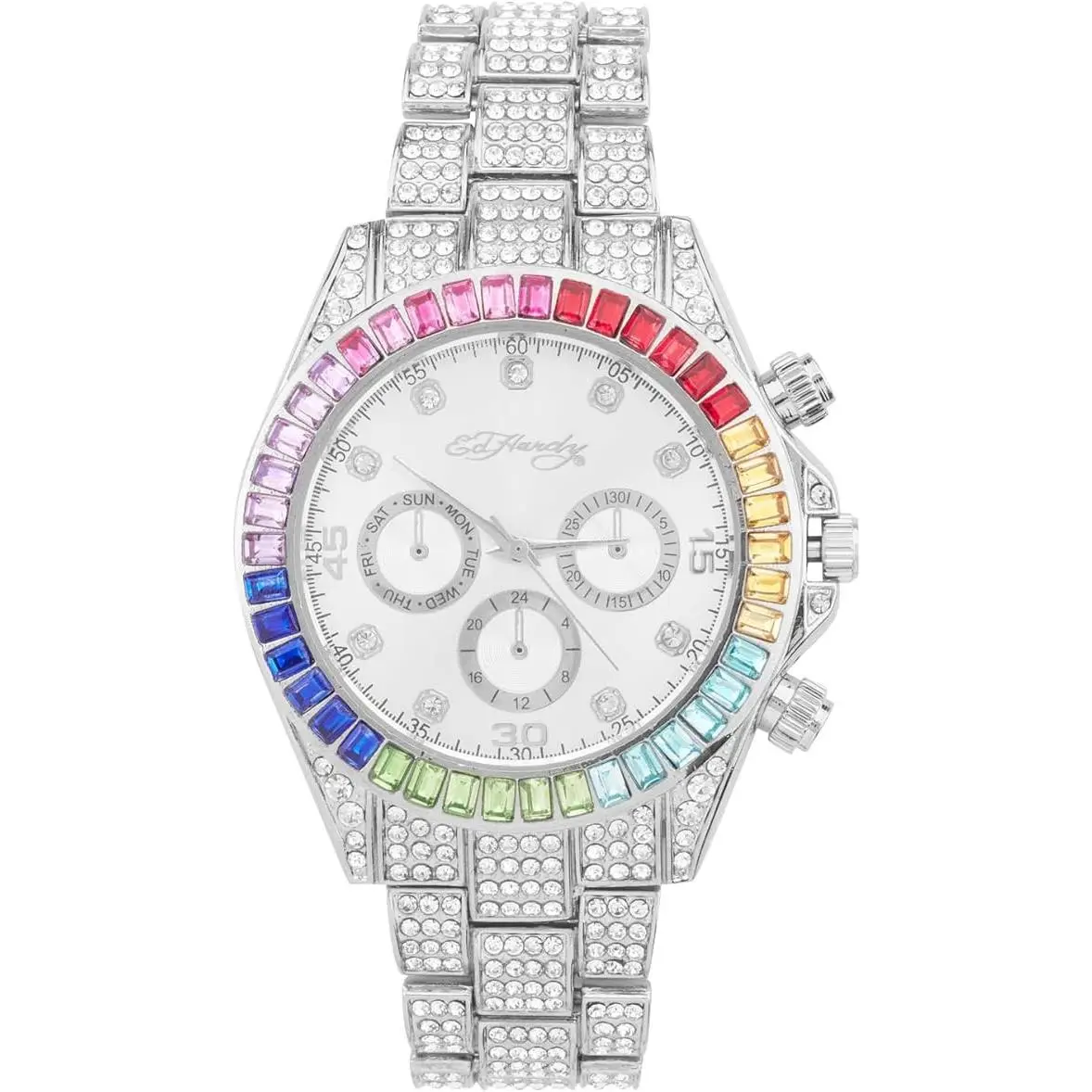 Rainbow Women`s Silver Tone Sunray Dial Bracelet Watch Analog Quartz by Ed Hardy