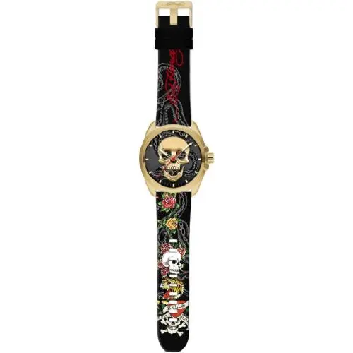 ED Hardy Skull Men`s Quartz Movement Gold/multicolor Print Analog Watch by Ed Hardy