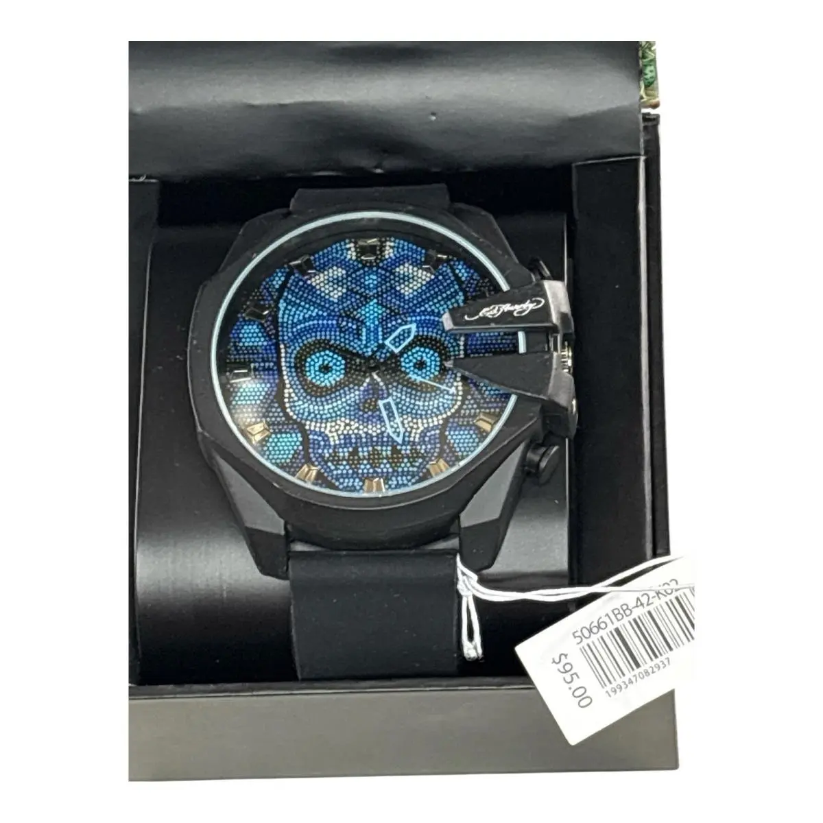 50661B-42-K02 Blue Skull Beaded Dial Watch by Ed Hardy