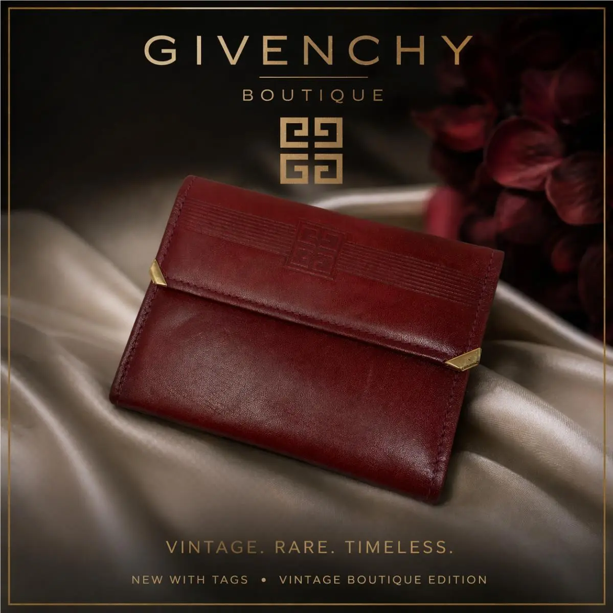 Vintage Givenchy Boutique Oxblood Leather Wallet Rare Structured Mini Case