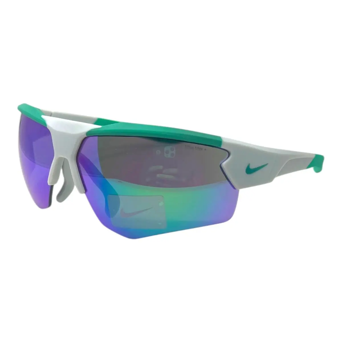 Nike - Cloak Duo - EV24036 907 71/09/130 - White Green Sunglasses - Frame: White, Lens: Green, Exact Lens: Iridescent Gray w/ Green / Purple / Blue Mirror