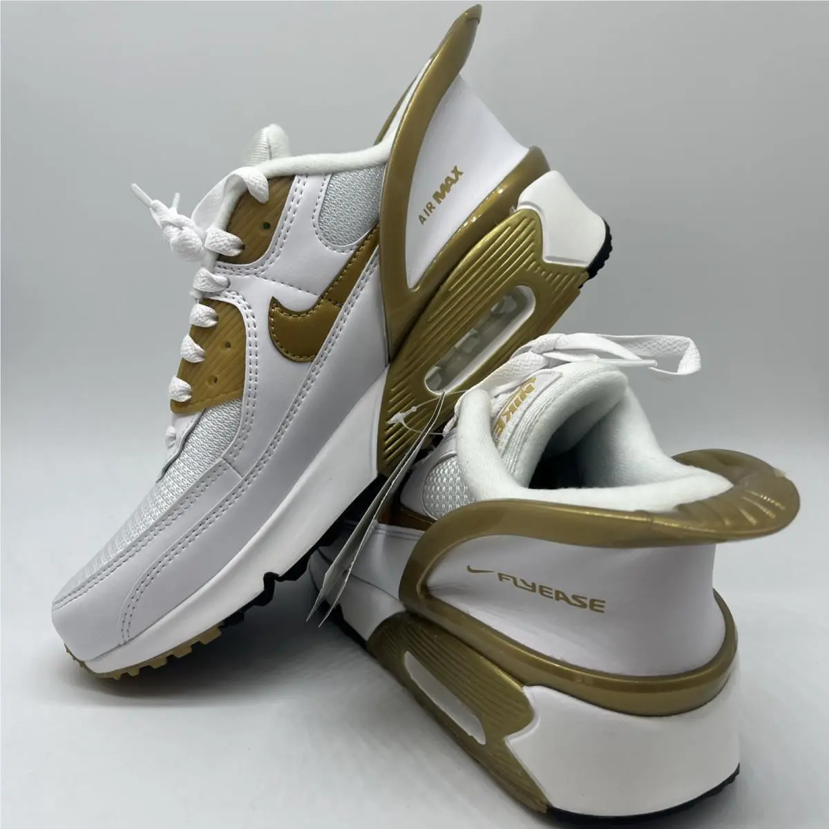 Nike Air Max CV0526-100 Size 7Y White Gold Mesh Leather Kids Sneakers Shoes