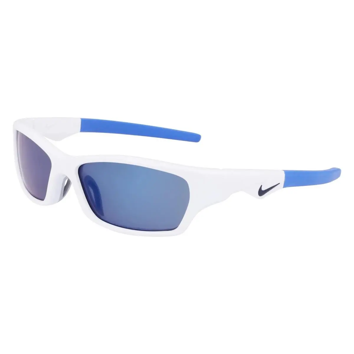 Kids Nike DZ7379 100 White Jolt M Sunglasses with Blue Mirror Lenses