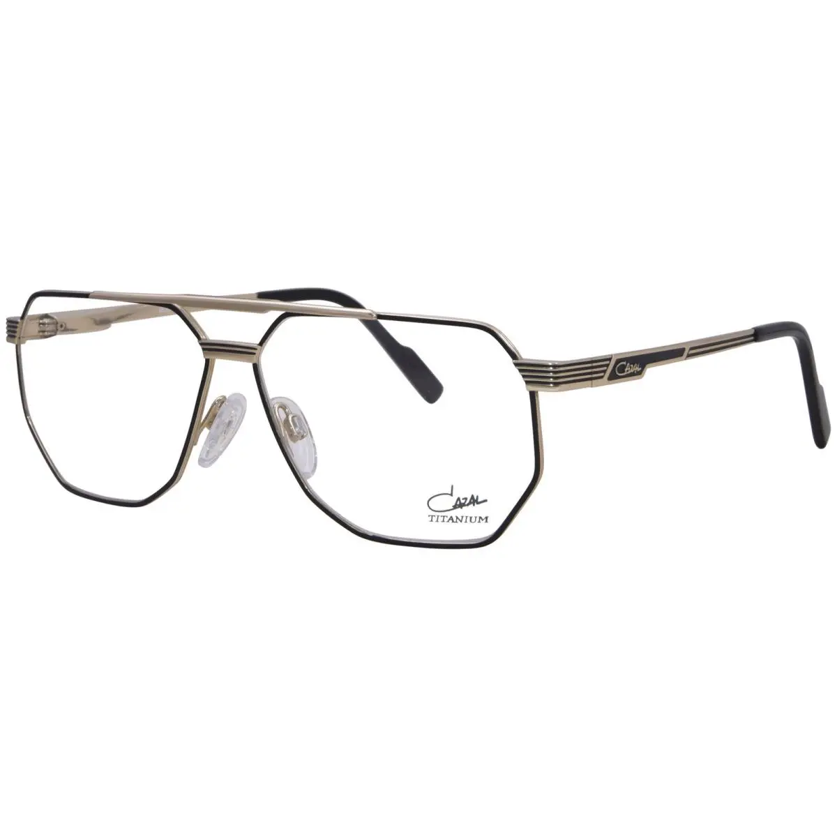 7108 001 Titanium Eyeglasses Frame Men`s Black/gold Full Rim Pilot 59mm by Cazal
