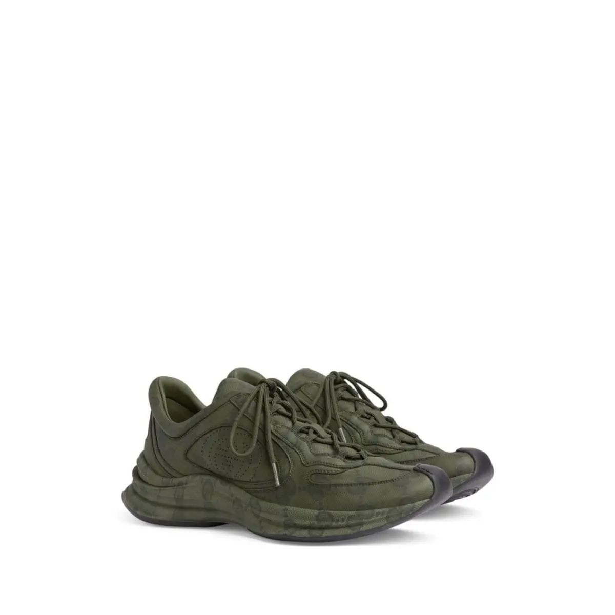 Men`s  Green GG Water Transfer Print Run Sneakers 843223 by Gucci