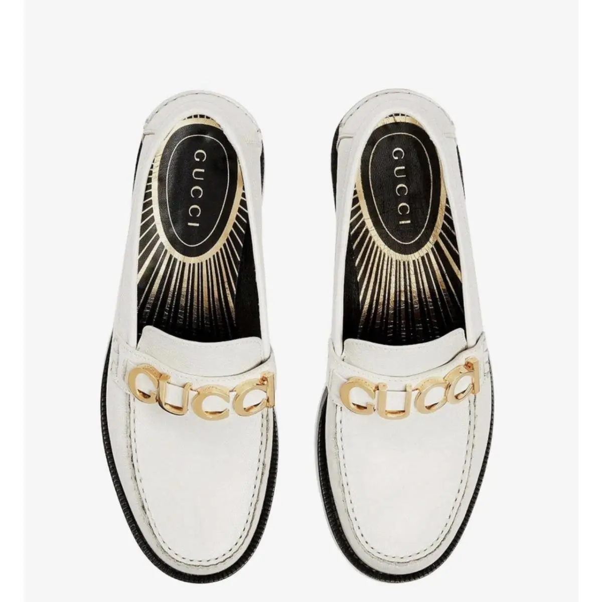 Gucci Logo Plaque Quentin White Women Moccasin Loafers Size US 7.5/EU 37.5