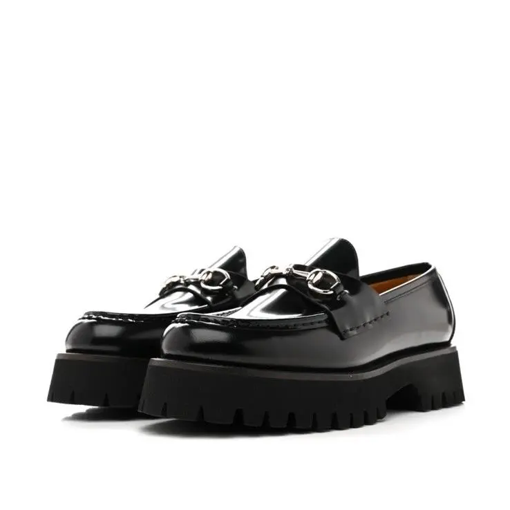 Women`s Black Lug Sole Horsebit Loafers Shoes Size US 10/EU 40 by Gucci