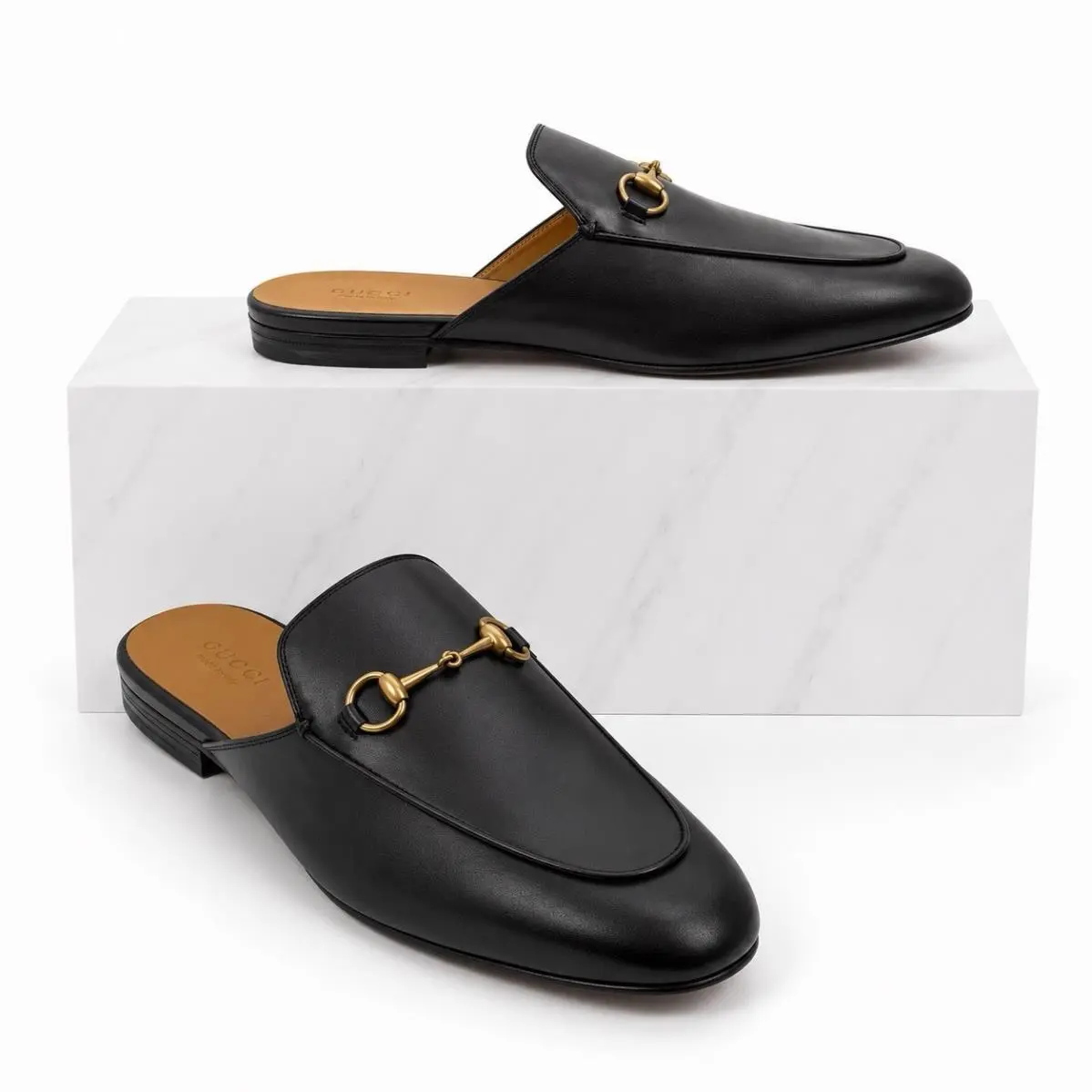 Gucci Princetown Horsebit Slipper Mules Black Leather Women Size 41.5