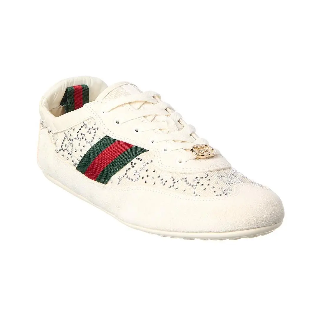 Gucci Gg Shift Crystal Suede Canvas Sneaker Women`s White 38