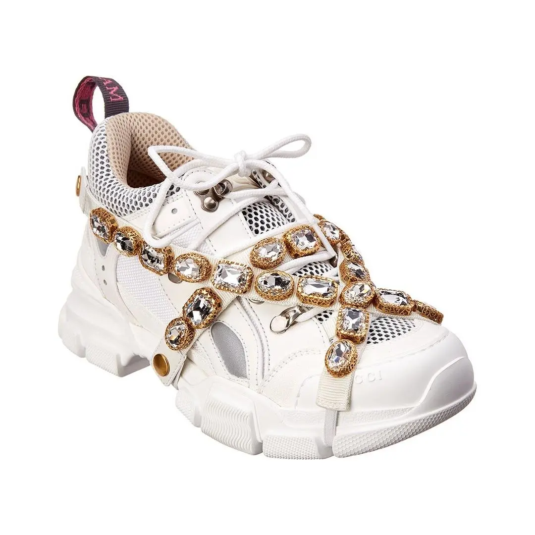 Gucci Flashtrek Leather Mesh Sneaker Women`s White 34