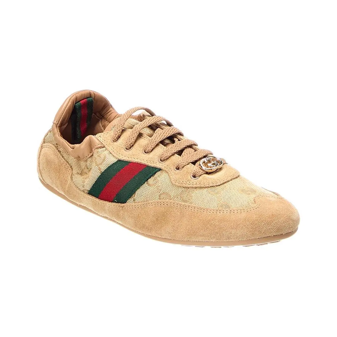 Gucci Gg Supreme Canvas Leather Sneaker Women`s Beige 37