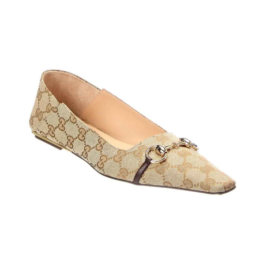 Gucci Gg Vittoria Canvas Ballerina Flat Women`s Brown 36