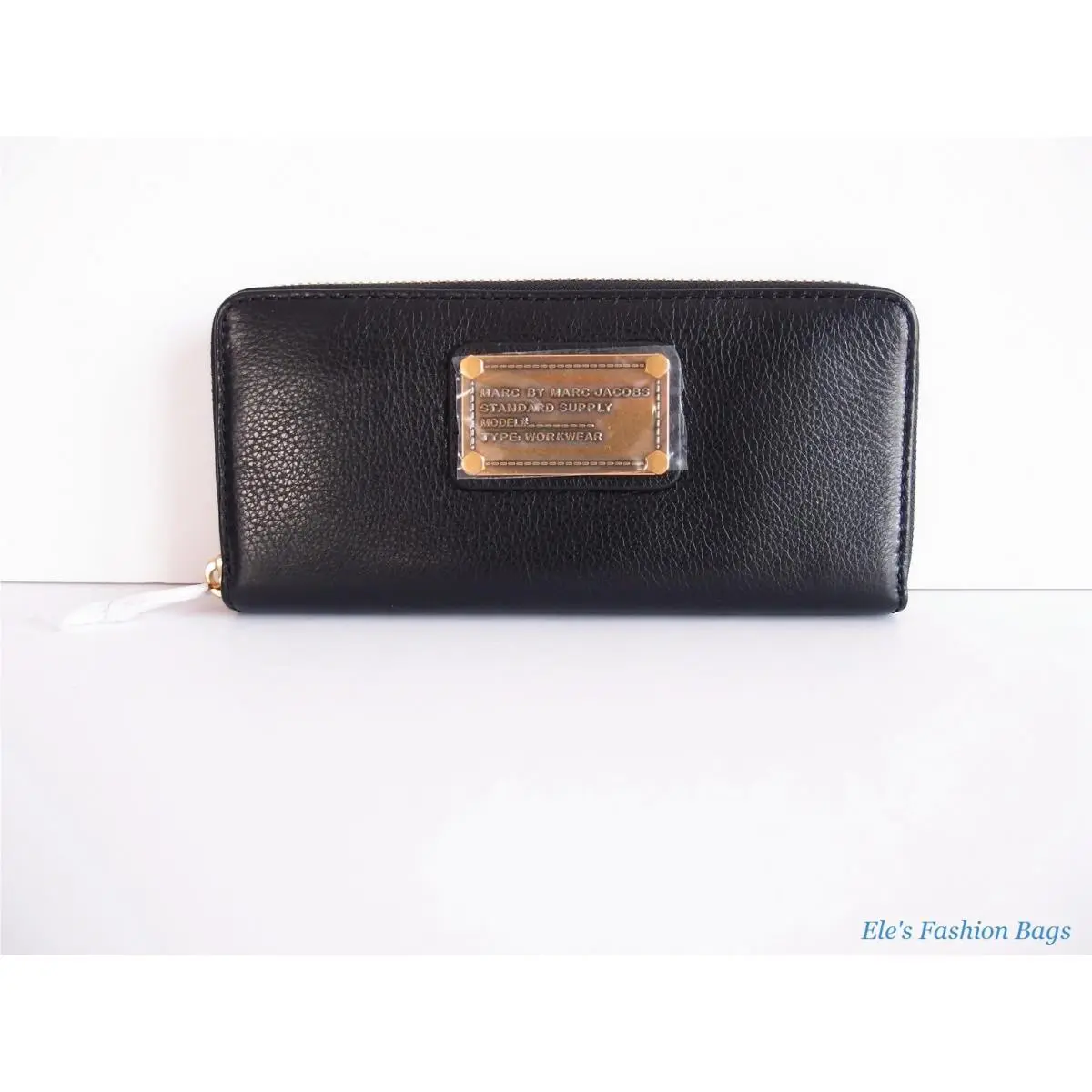 Marc Jacobs Classic Q Slim Zip Around Continental Wallet Black Gold Authentc