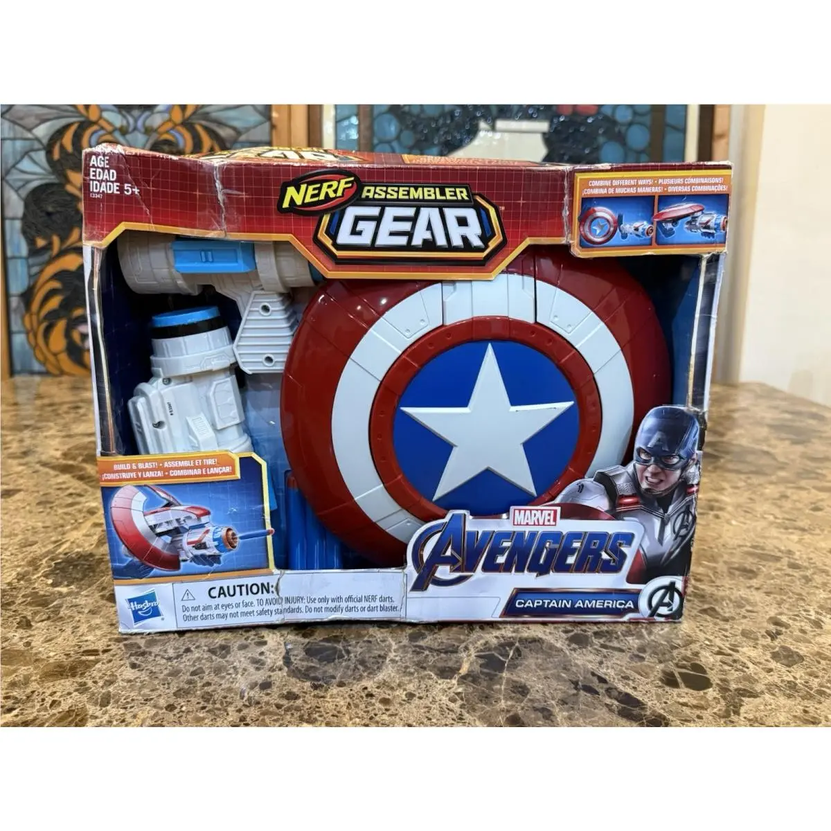 Nerf Assembler Gear Captain America Blaster Marvel Avengers Box Damage Taped
