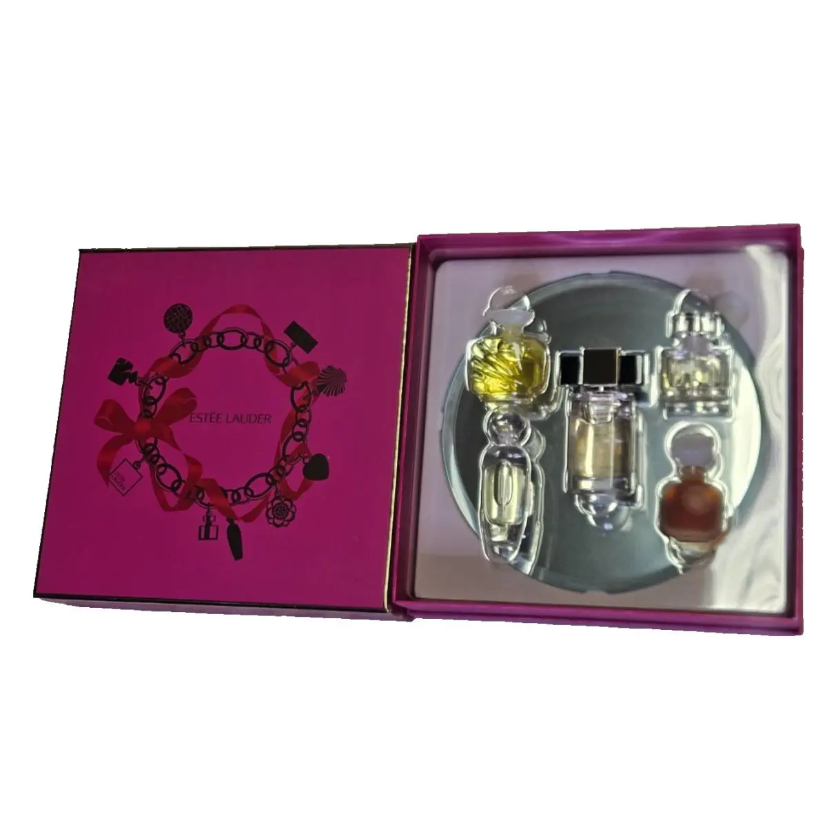 Estee Lauder Small Wonders Perfume Set with Mirrored Base 5 Pieces Pink
