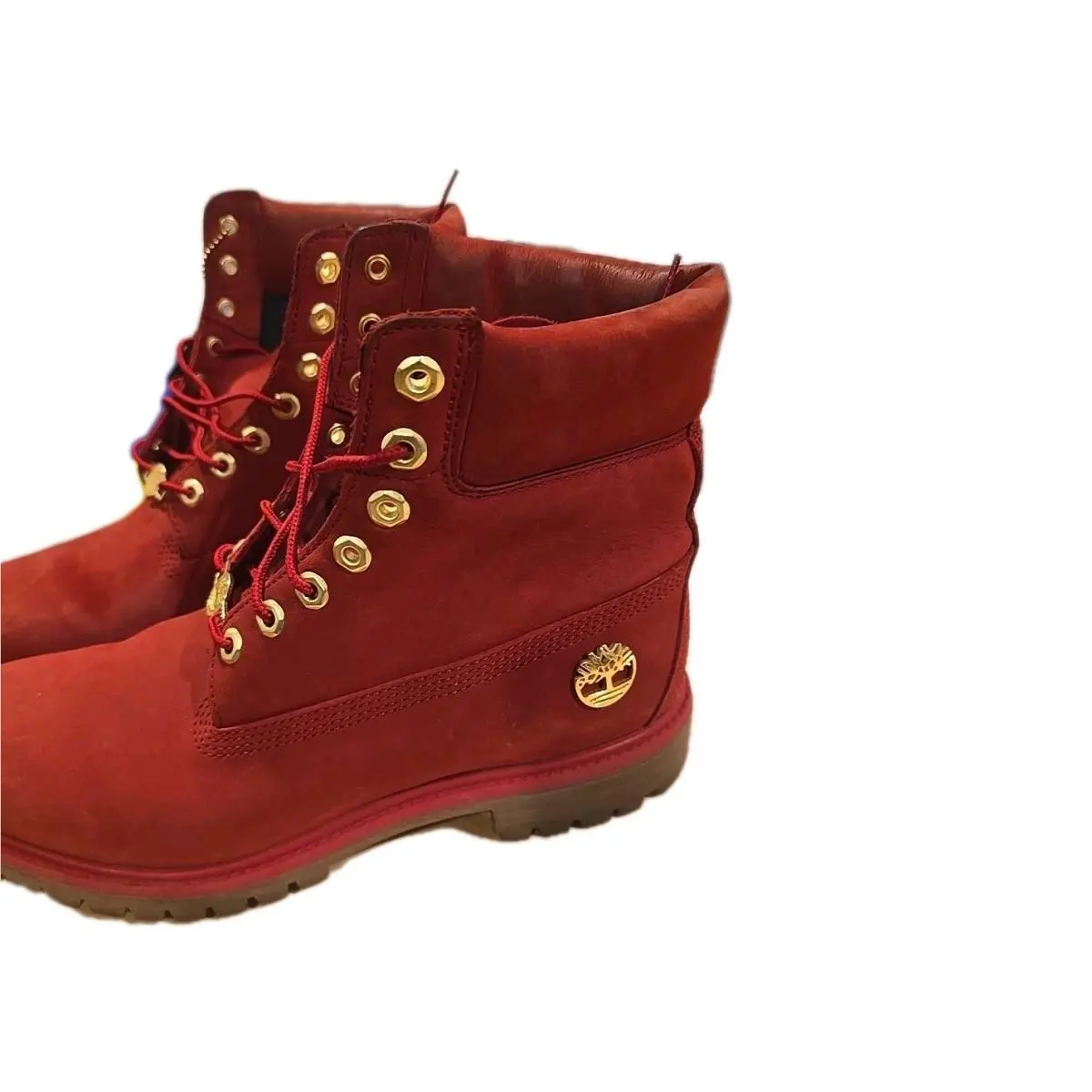 Timberland 6 Premium Waterproof Boot in Dark Red Nubuck Gold Hardware 10