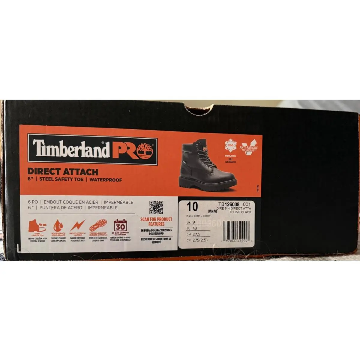 Timberland Pro 6IN Direct Attach Men`s Steel Toe EH Insulated Work Boot Size 10