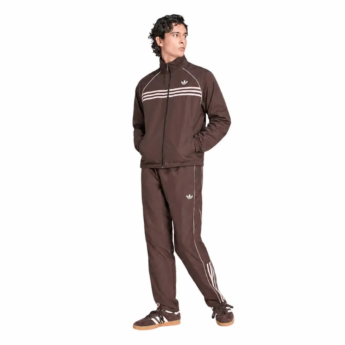 Men`s Adidas Originals Brown Chest Half Stripes Jacket Pants Track Suit