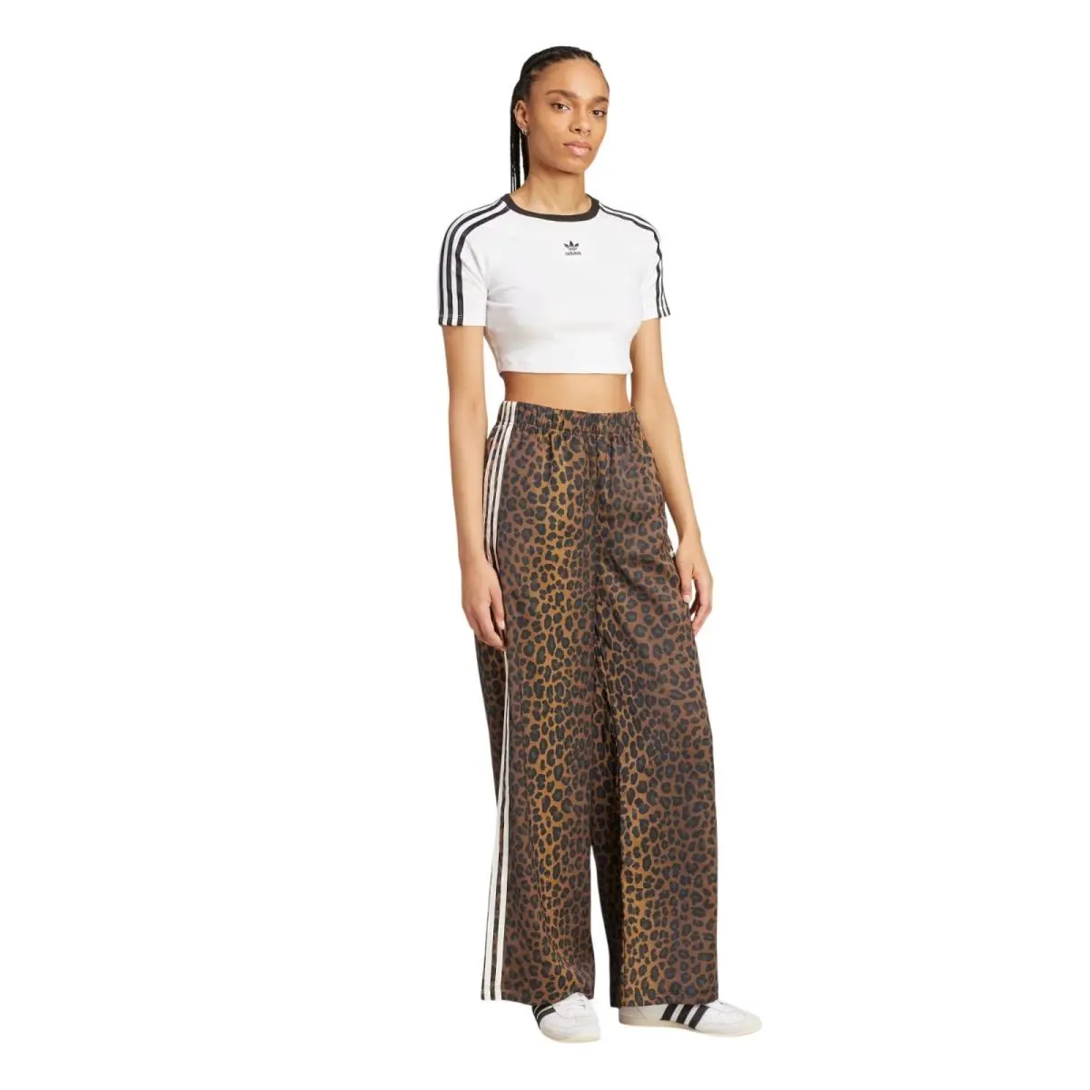 Women`s Adidas Originals Multicolor Leopard Print Wide Leg Satin Track Pants