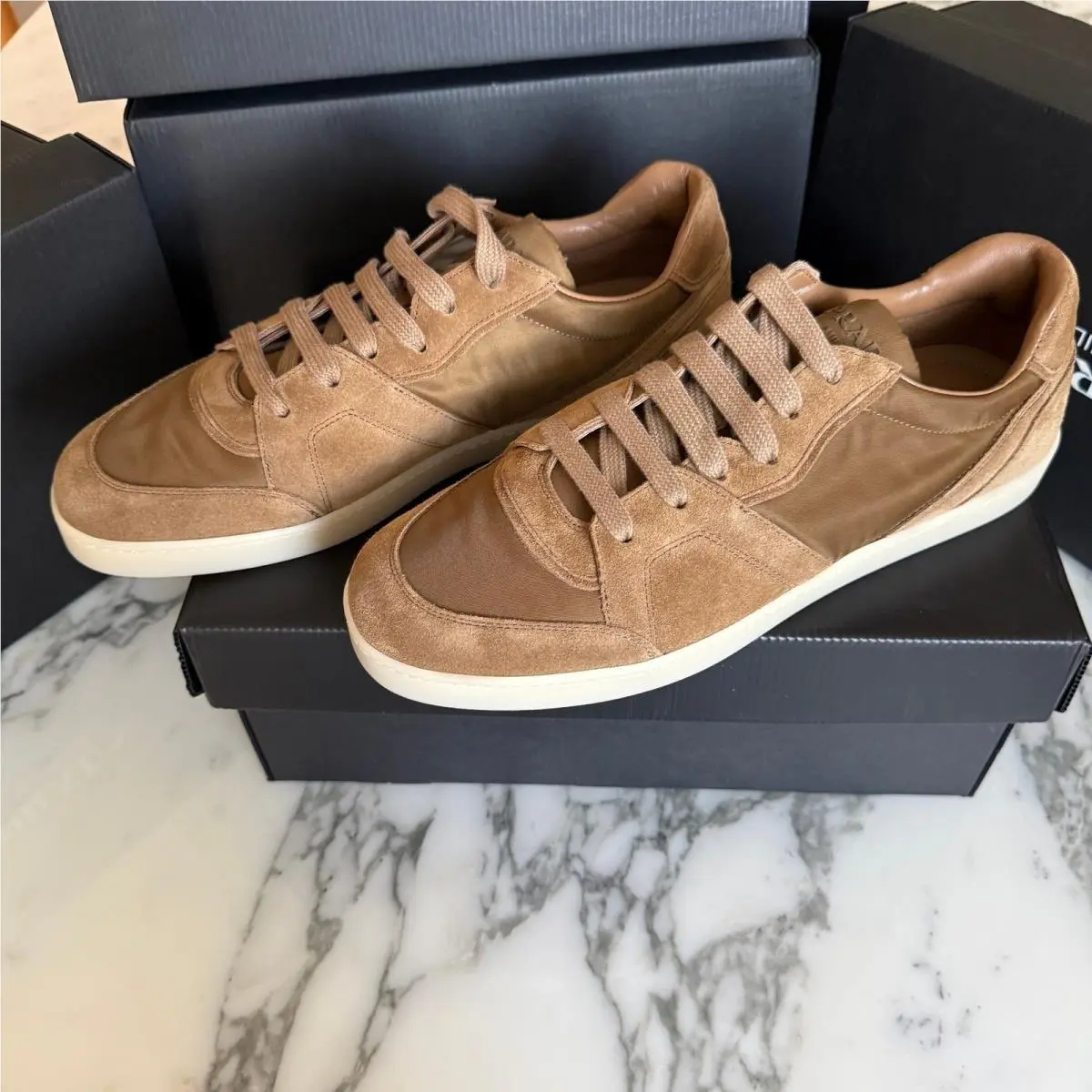 Prada Milano 2EE442 Men Brown Suede Fabric Low Top Sneakers Trainers Sz UK 9