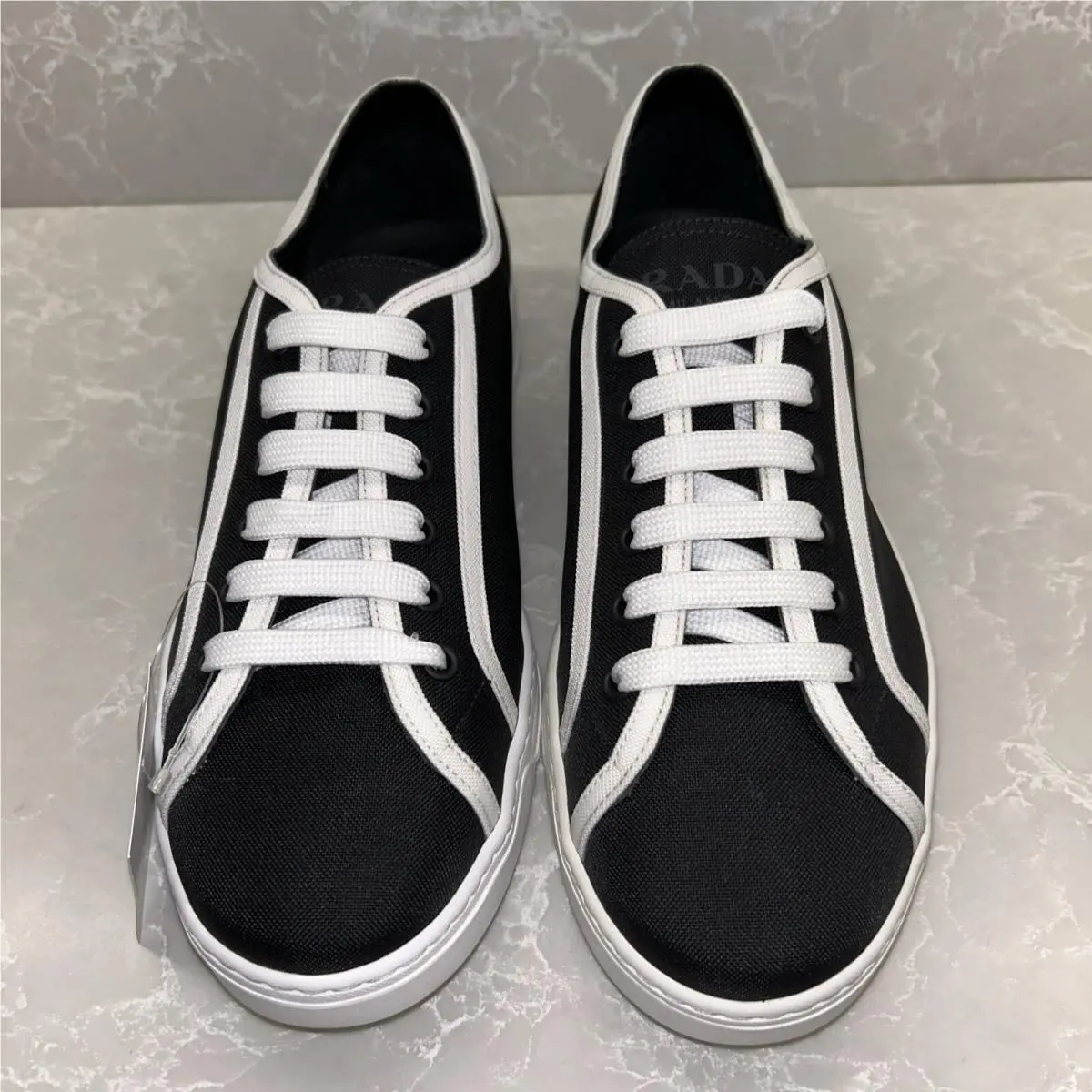 Men`s Prada Sneakers US 7.5 Black / White Nylon Sneaker Shoes
