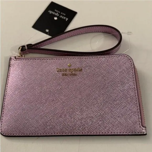 Nee Kate Spade York Small Zip Wristlet Quartz Pink Metallic Saffia Lucy J43