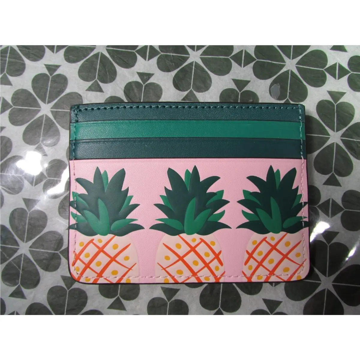 Kate Spade Leather Colada Pineapple Small Slim Card Holder K7109 Pink Multi