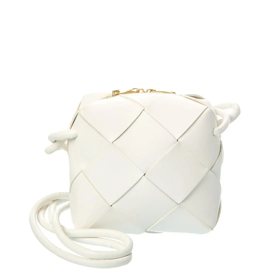 Bottega Veneta Cassette Mini Intrecciato Leather Camera Bag Women`s White
