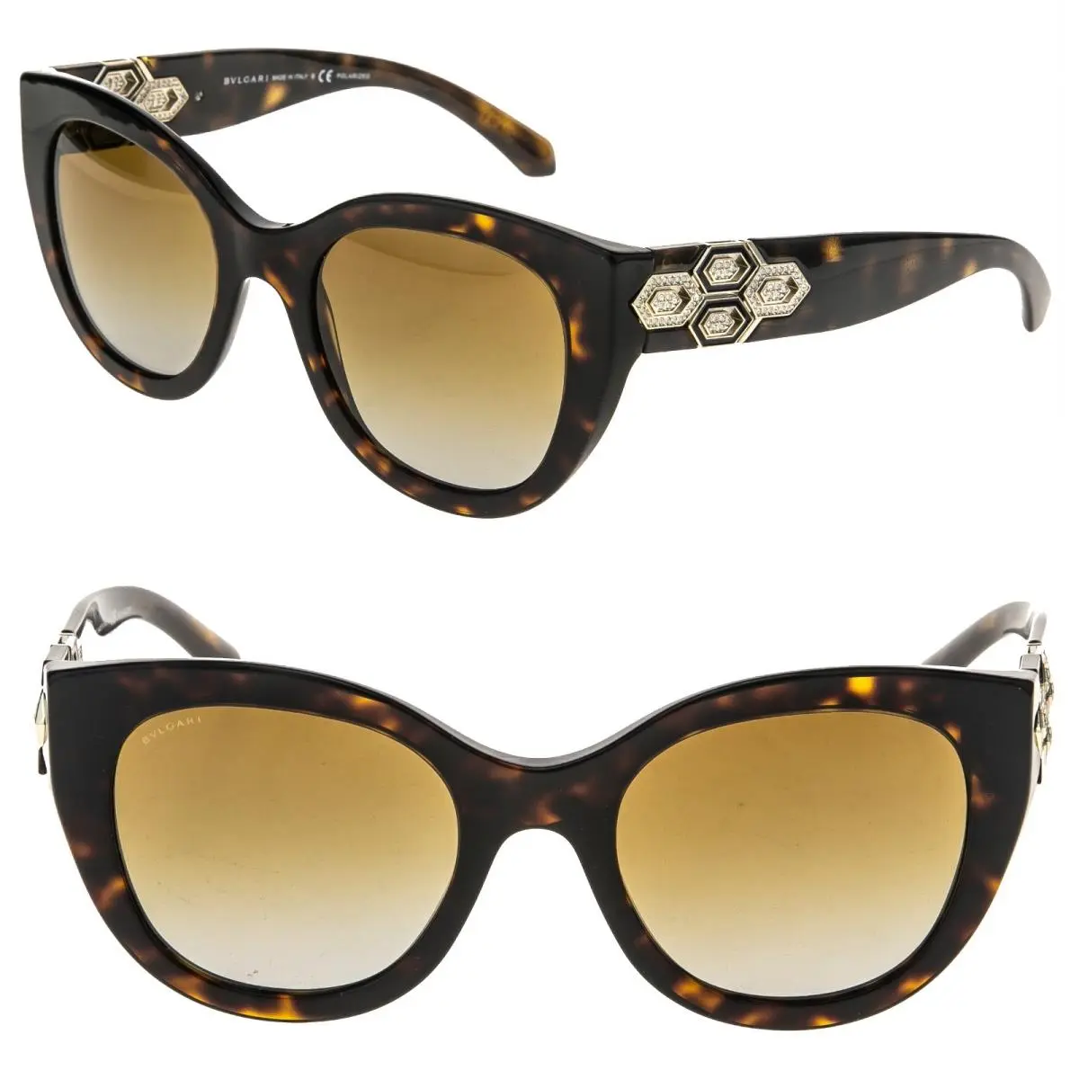 Bvlgari Bulgari BV8214B Serpenti 8214 Brown Polarized Diamante Jewel Crystal Sunglasses